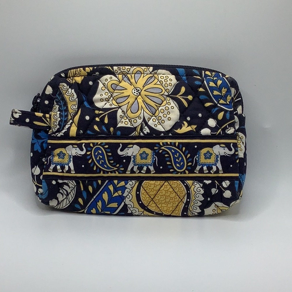 Vera Bradley blue yellow floral elephant small travel make up bag
